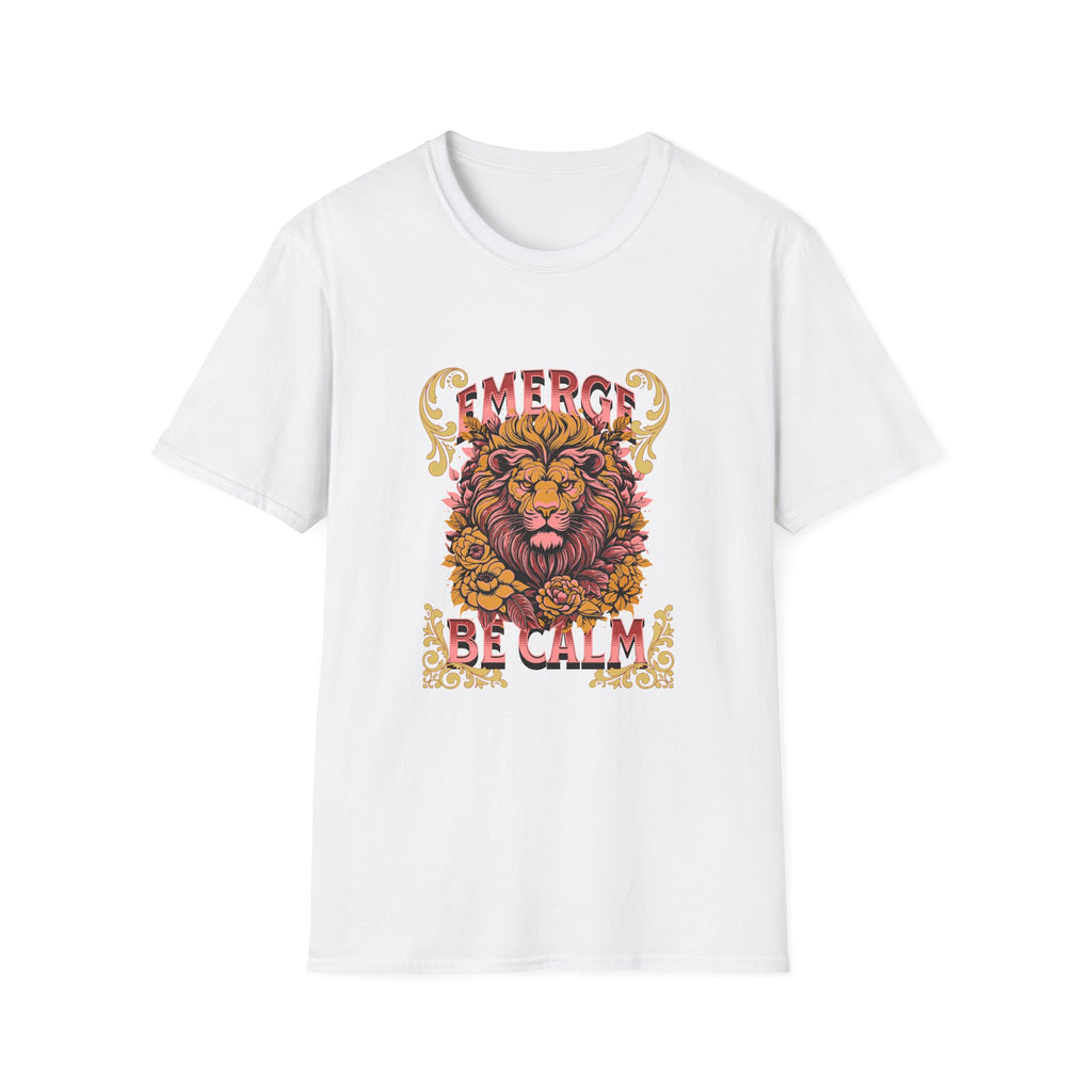 Lion 'Emerge Be Calm' Graphic T-Shirt — Bold Vintage Wildlife Tee