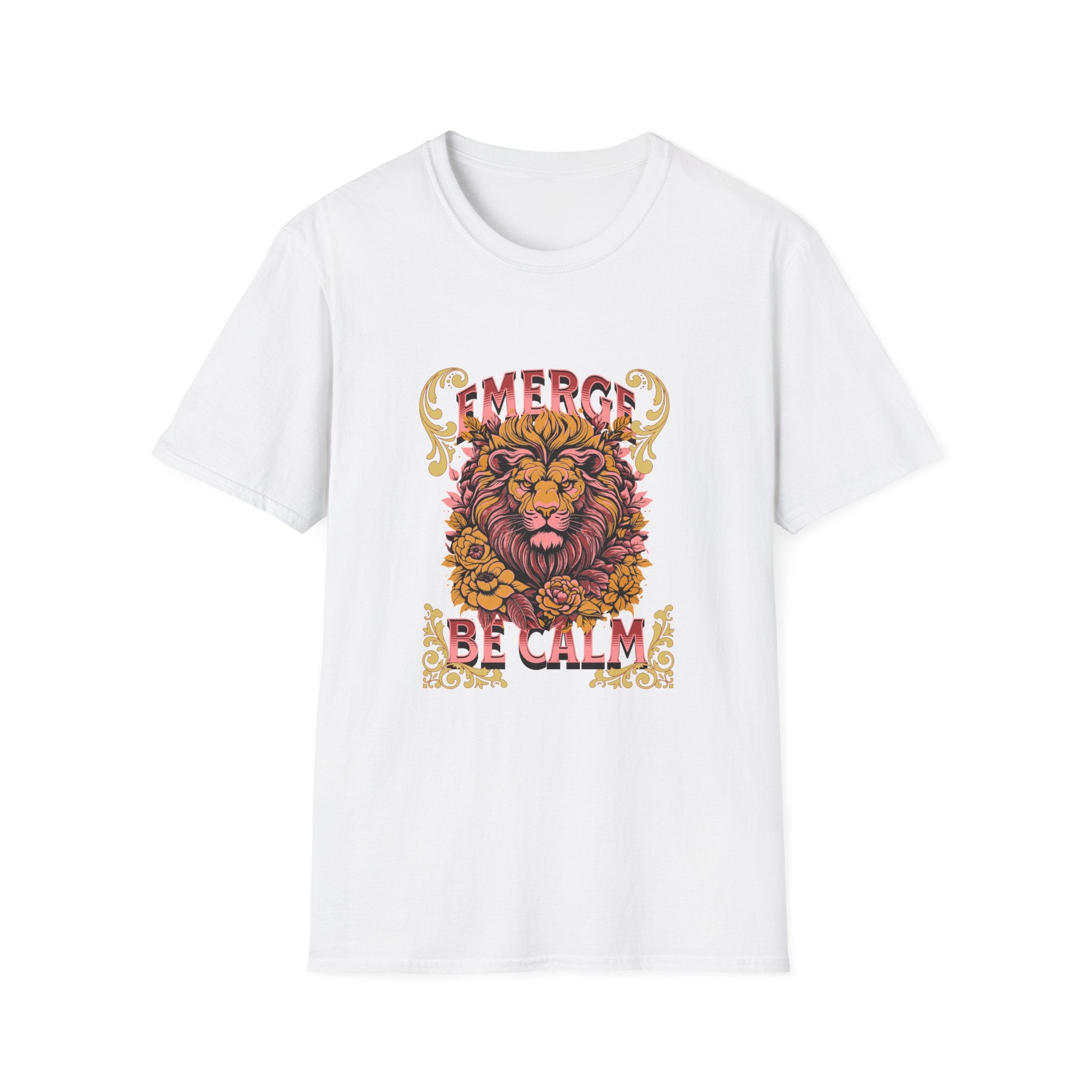Lion 'Emerge Be Calm' Graphic T-Shirt — Bold Vintage Wildlife Tee