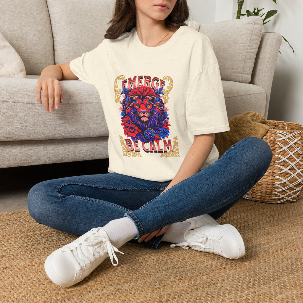 Emerge Be Calm Lion T-Shirt — Bold Floral Lion Graphic Tee
