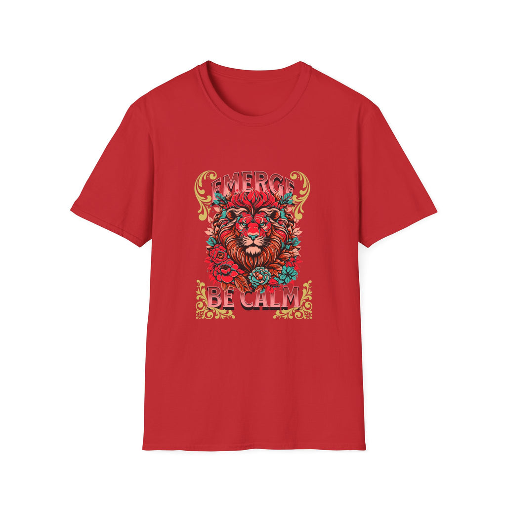 Emerge Be Calm Lion T-Shirt — Bold Floral Lion Graphic Tee