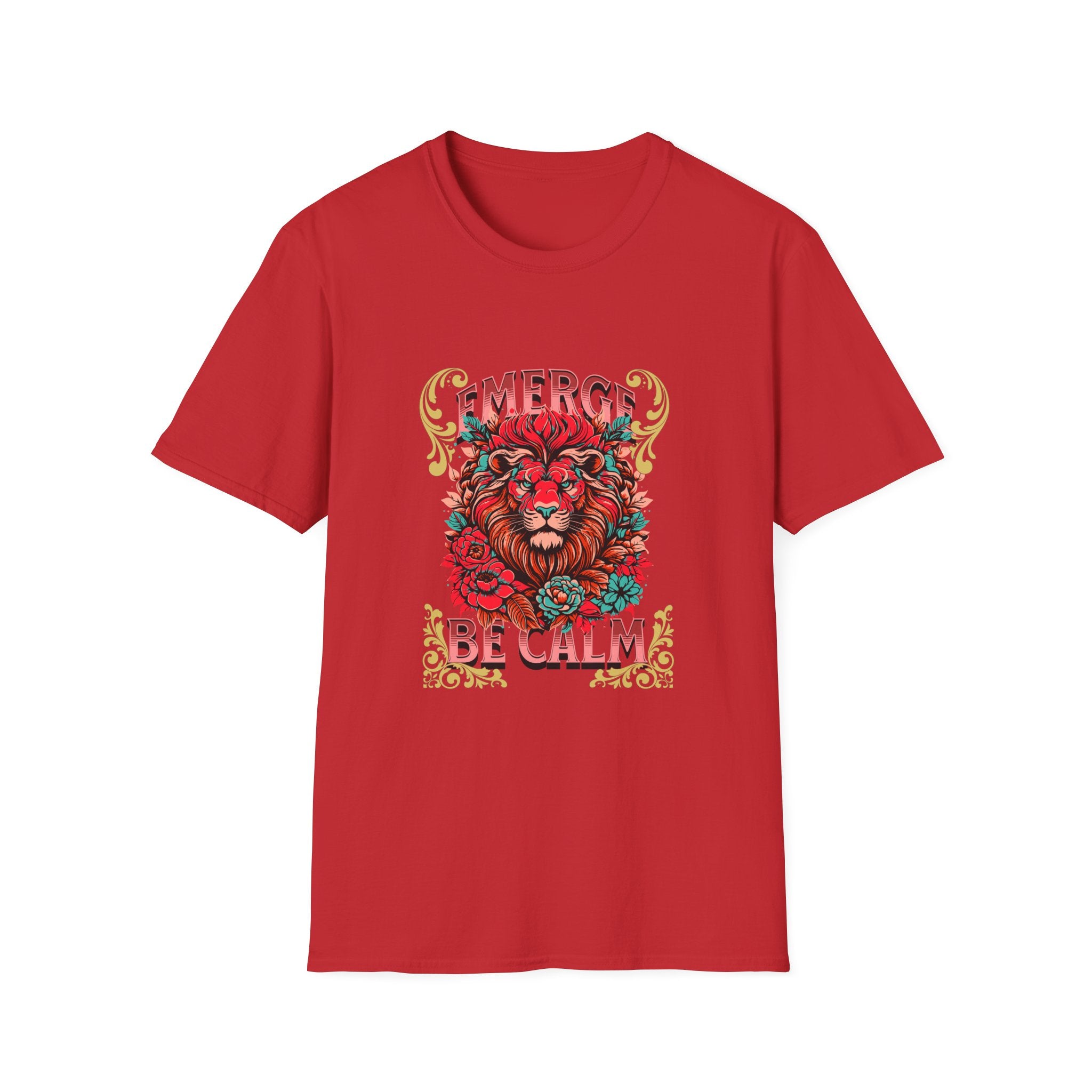 Emerge Be Calm Lion T-Shirt — Bold Floral Lion Graphic Tee