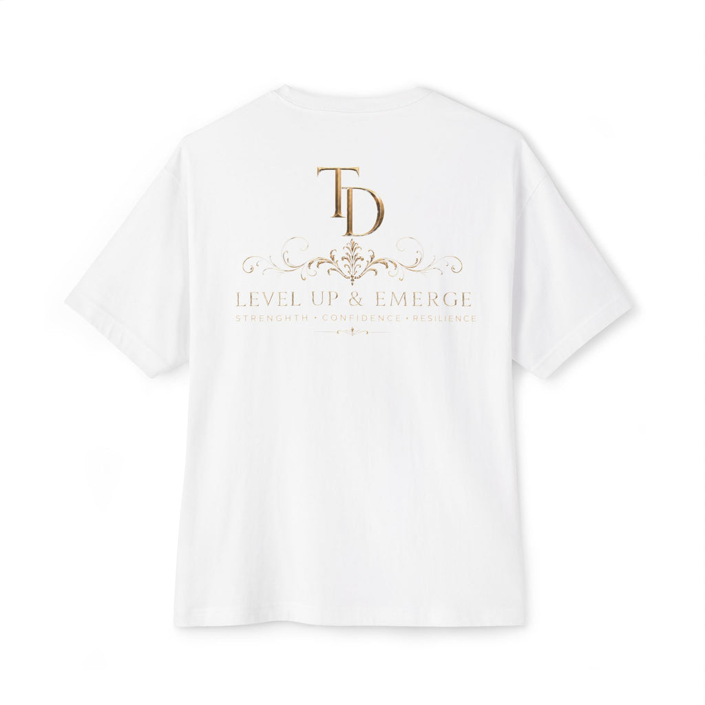 Boxy Tee — Elegant Monogram 'TD' Logo Oversized White T‑Shirt