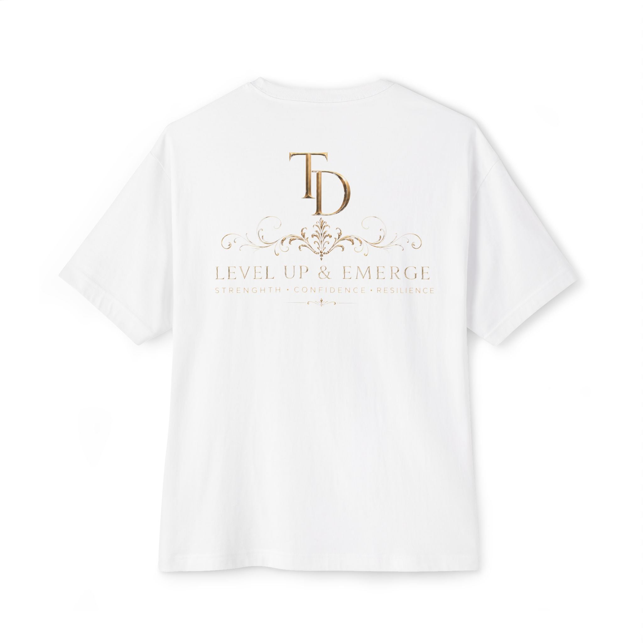 Boxy Tee — Elegant Monogram 'TD' Logo Oversized White T‑Shirt