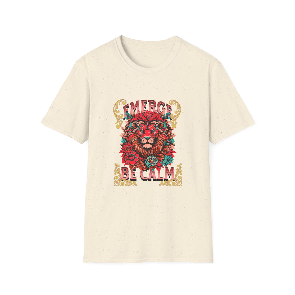 Emerge Be Calm Lion T-Shirt — Bold Floral Lion Graphic Tee