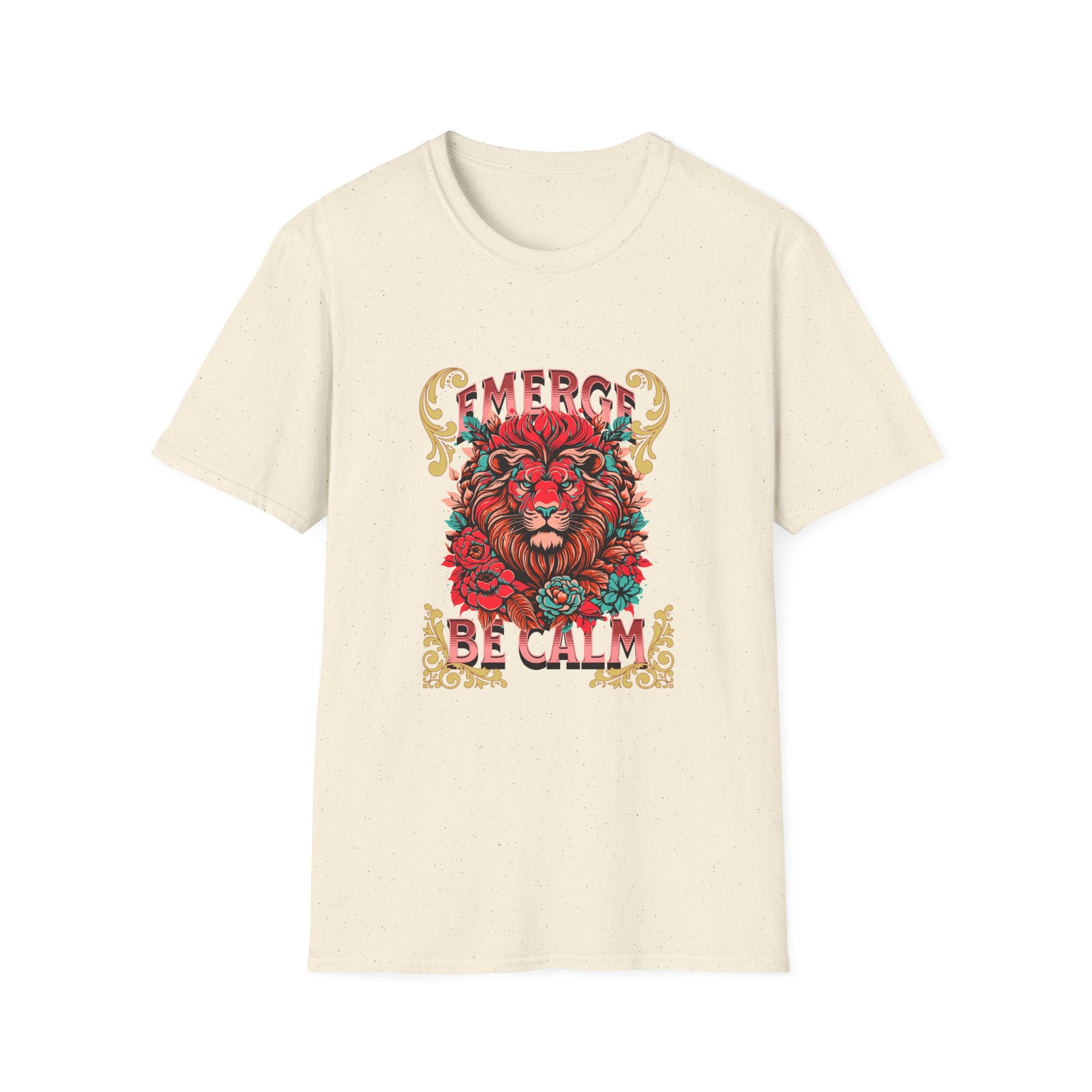 Emerge Be Calm Lion T-Shirt — Bold Floral Lion Graphic Tee