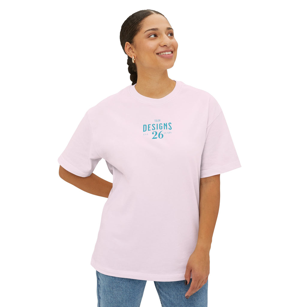 Designs 26 Graphic Tee — Minimal Retro Logo Oversized Boxy T‑Shirt