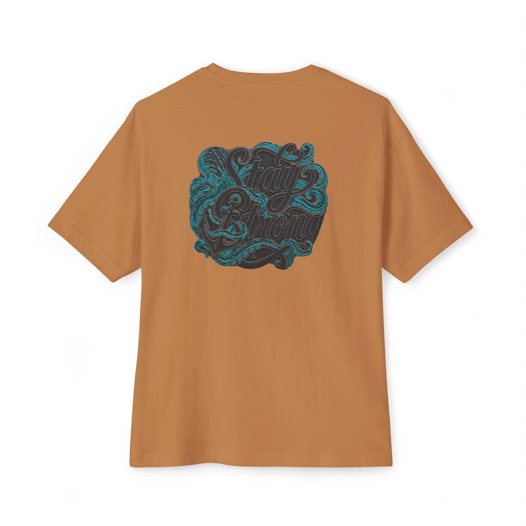 Oversized Boxy Tee — ’Stay Slow’ Floral Script Chest & Teal Back Art