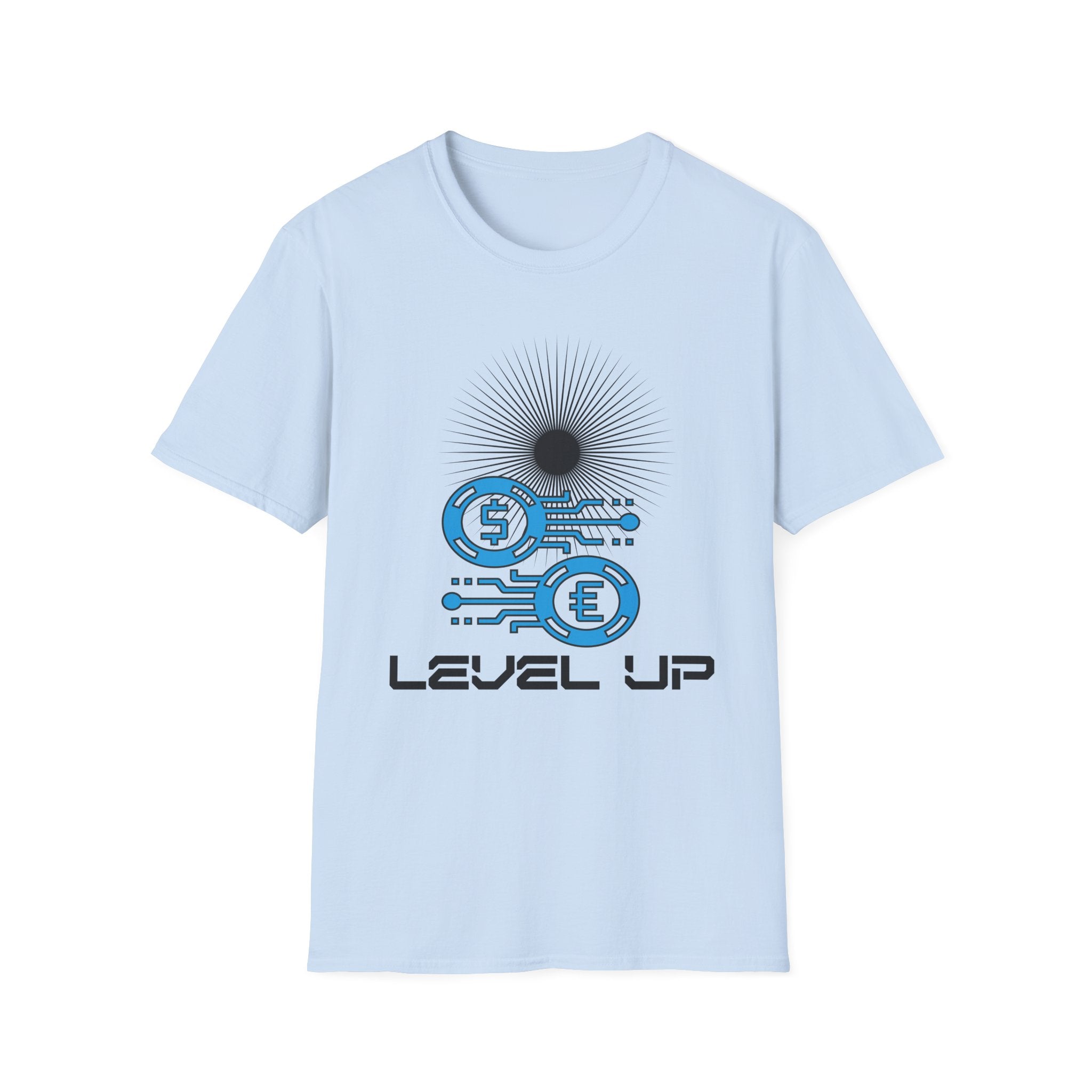 Level Up Gaming T-Shirt — Retro Arcade Coins & Pixel Circuit Design