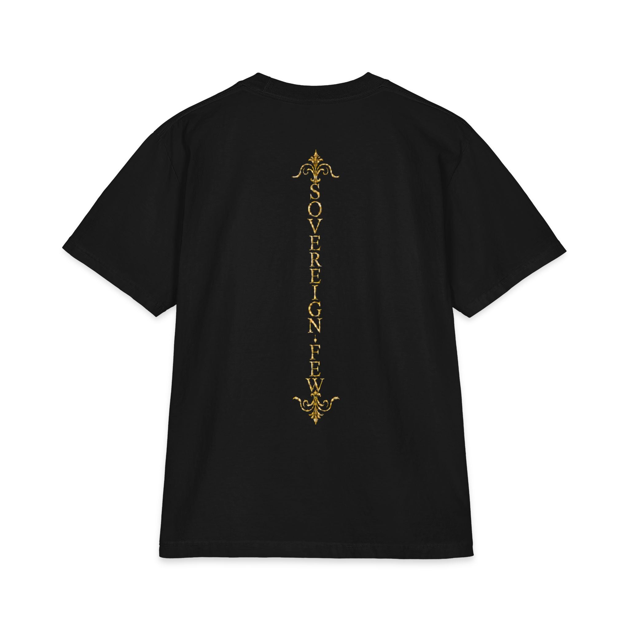 Sovereign Blessings T‑Shirt — Ornate Gold Script Short Sleeve
