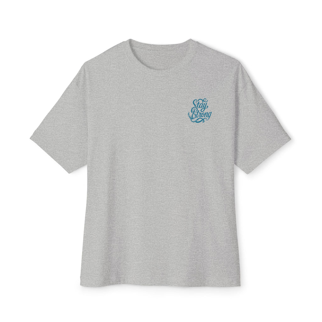 Oversized Boxy Tee — ’Stay Slow’ Floral Script Chest & Teal Back Art