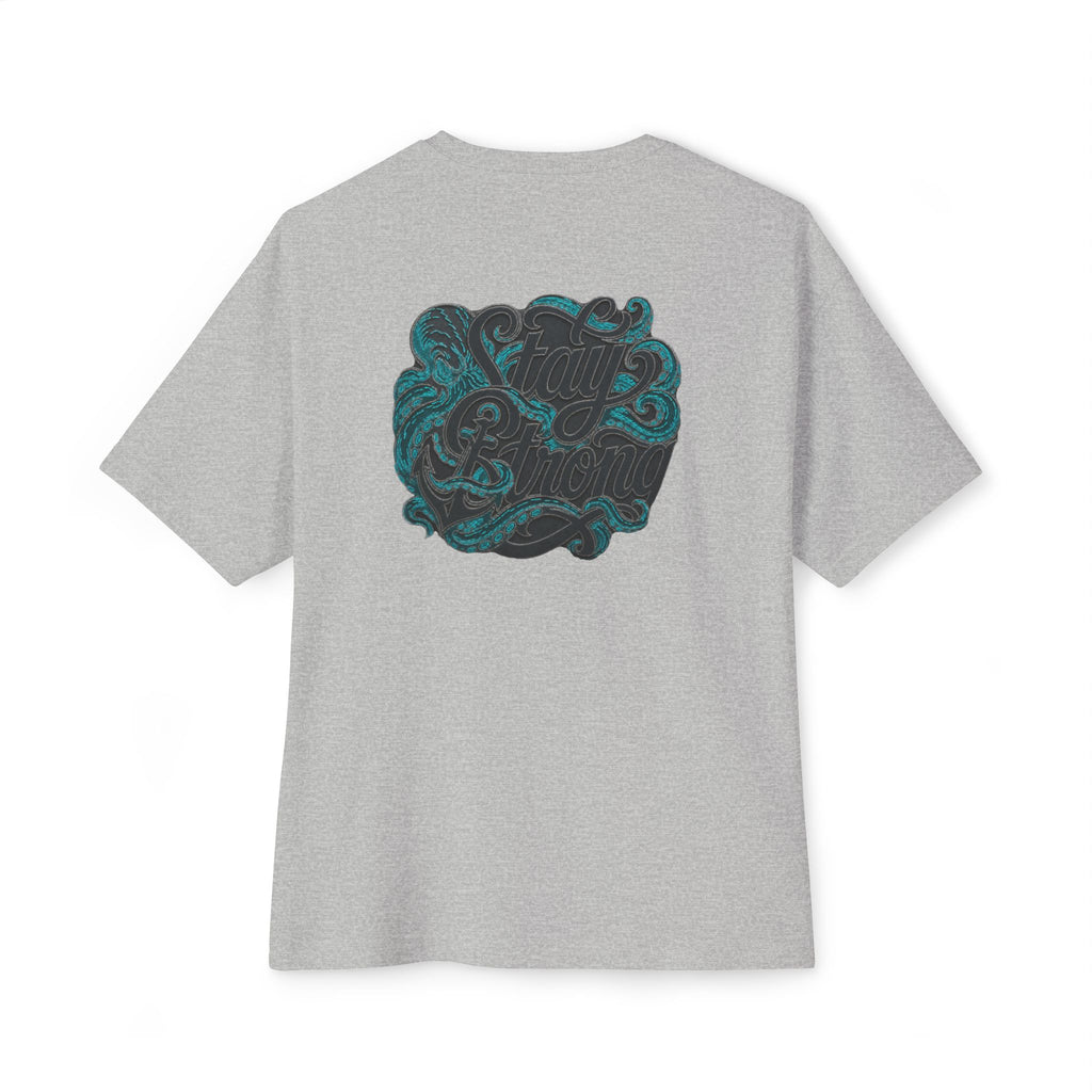 Oversized Boxy Tee — ’Stay Slow’ Floral Script Chest & Teal Back Art