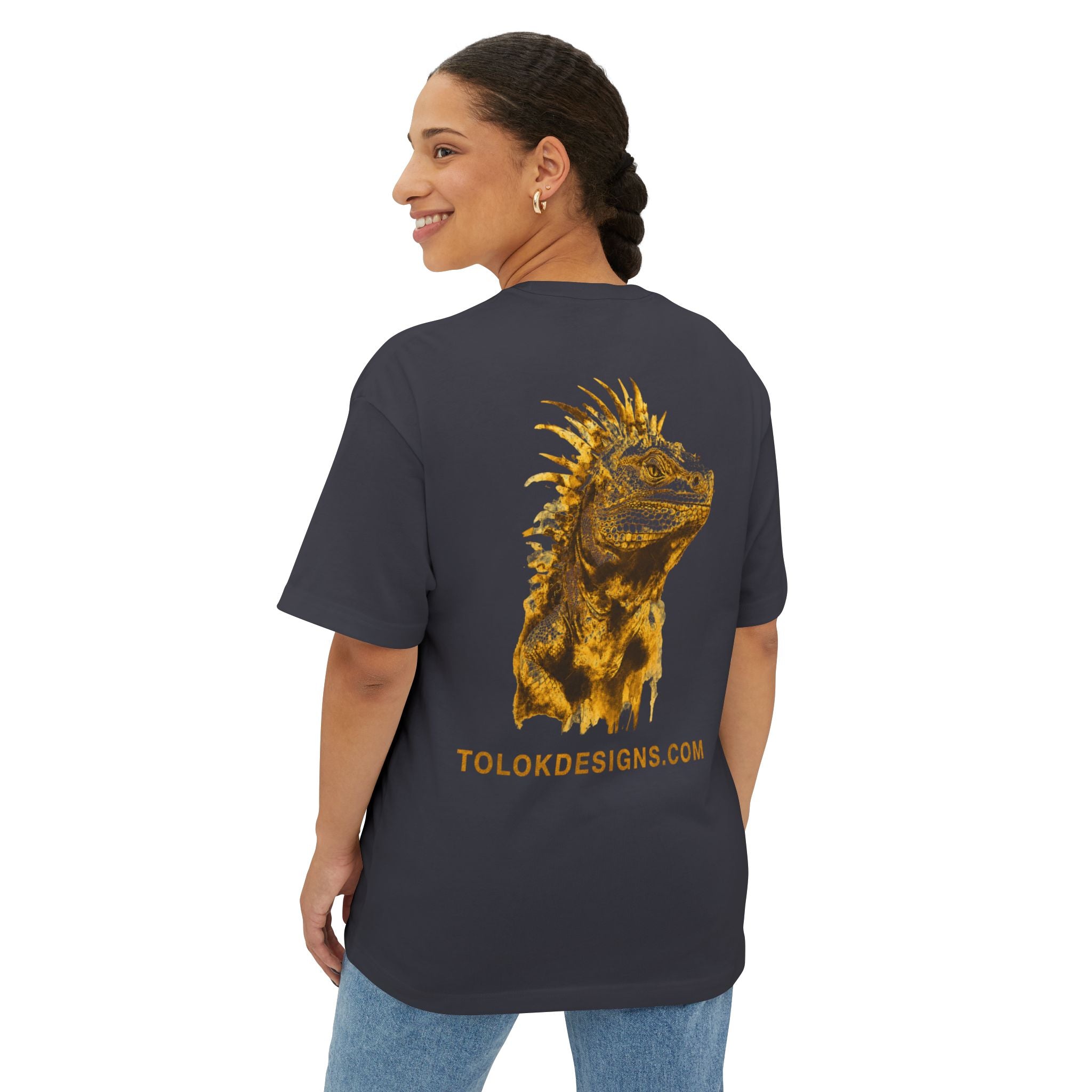 Iguana Graphic Tee — Tropical Reptile Print Oversized Boxy T‑Shirt