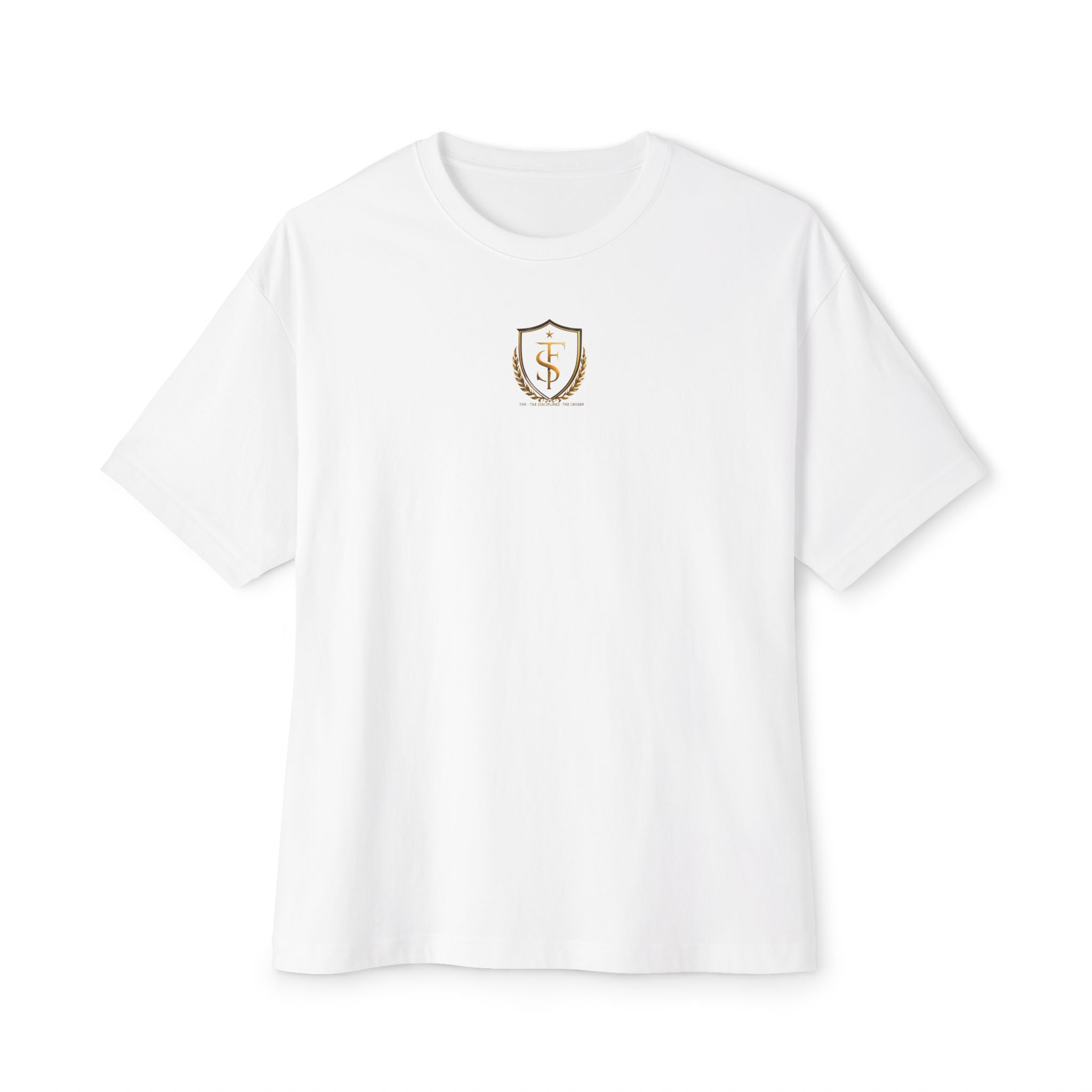 Bold Few Crest Tee — Minimalist White Oversized Shirt with Crown Logo