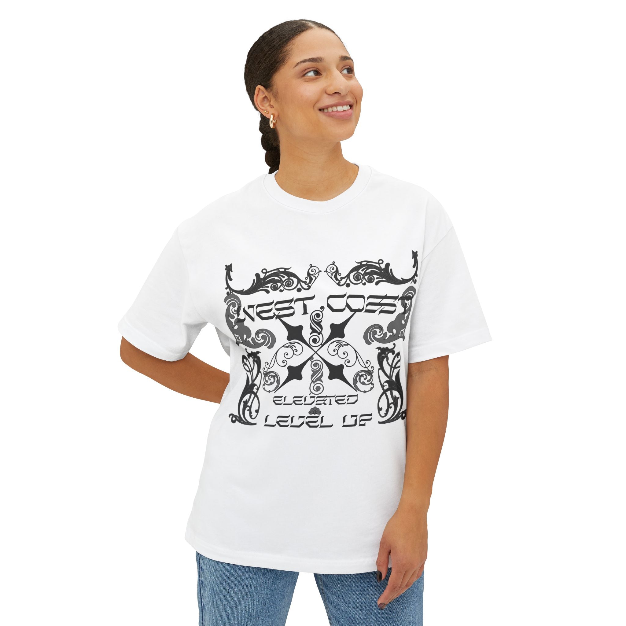 Boxy Tee — Retro Gothic Floral 'Next Level Up' Graphic Shirt