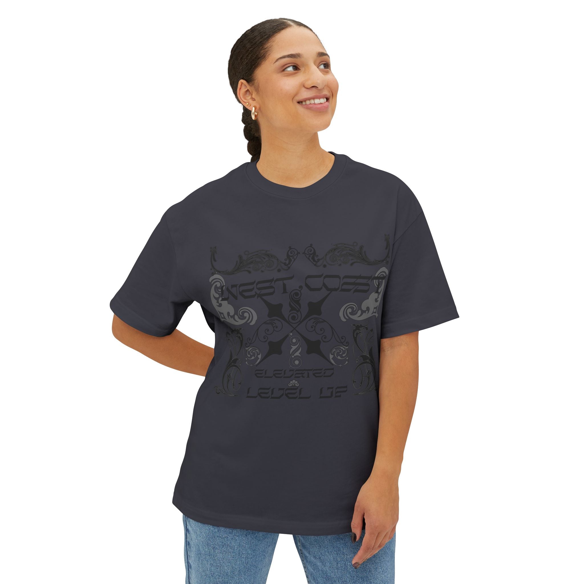 Boxy Tee — Retro Gothic Floral 'Next Level Up' Graphic Shirt