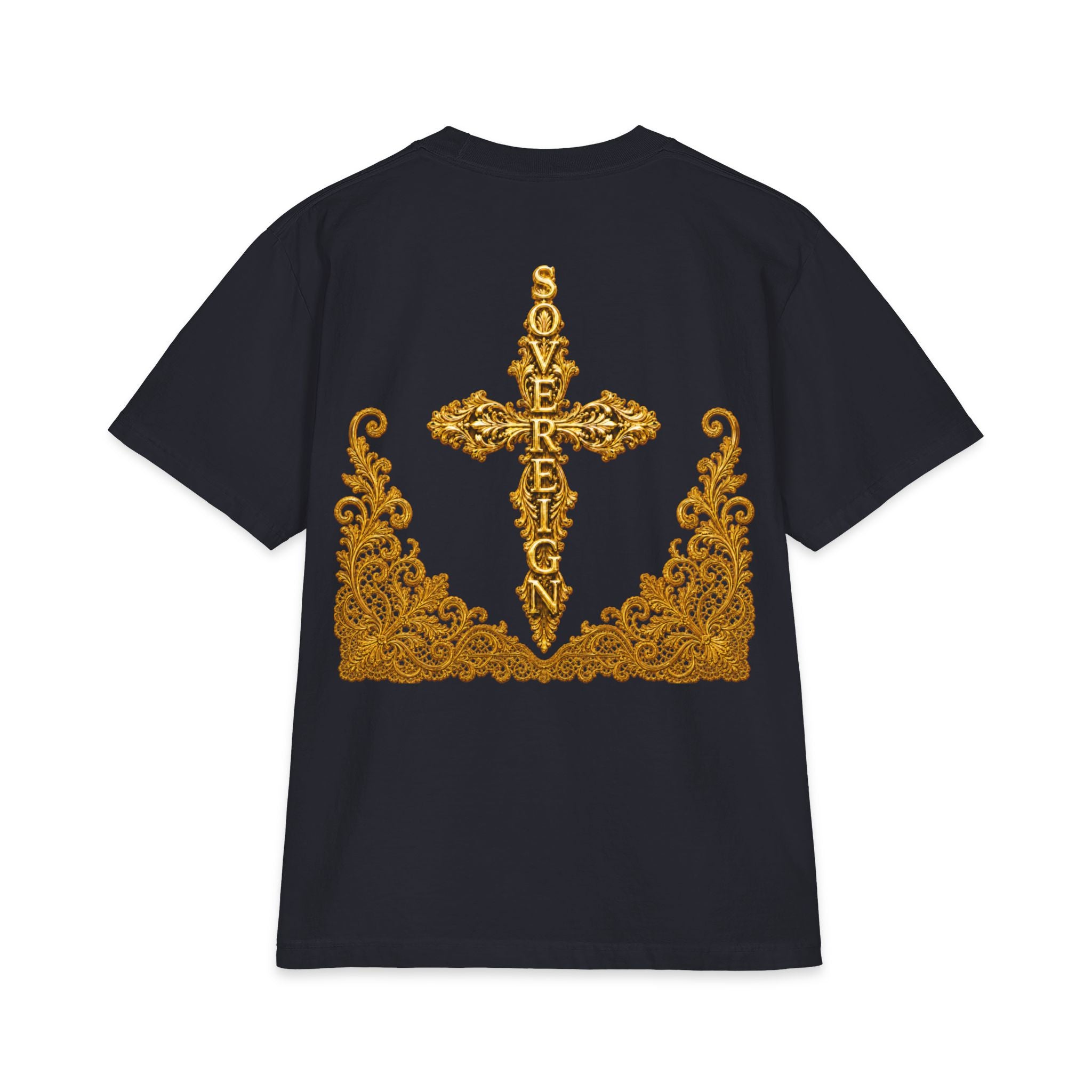Sovereign Gold Cross T‑Shirt — Ornate Religious Graphic Tee
