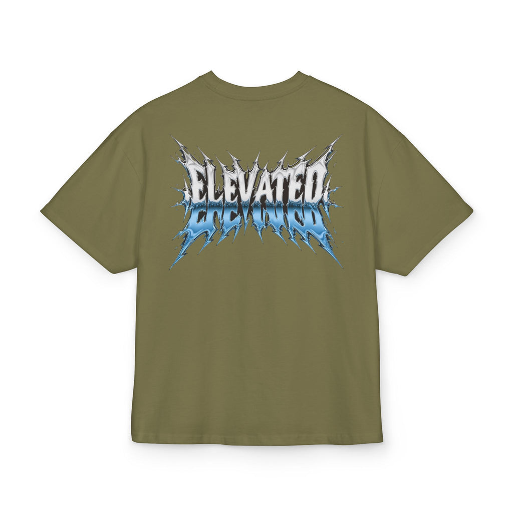 Elevated Flame Graphic Tee — "ELEVATED" Blue Flame Logo Boxy T-Shirt