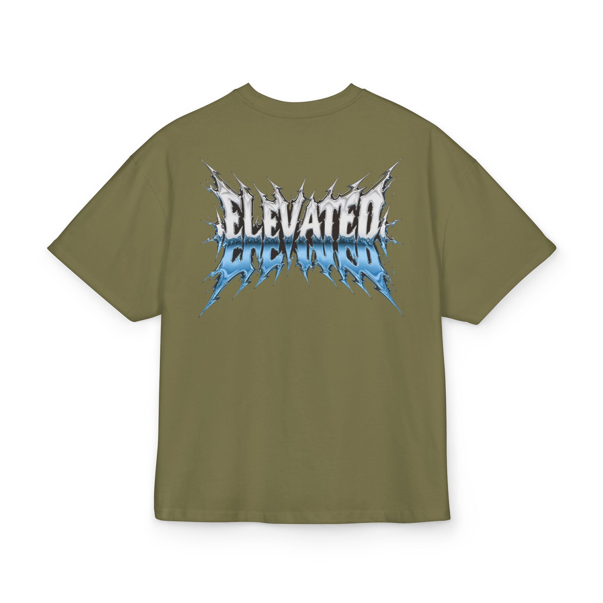 Elevated Flame Graphic Tee — "ELEVATED" Blue Flame Logo Boxy T-Shirt