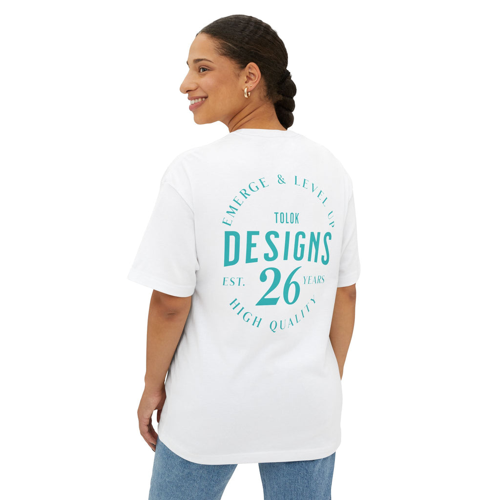 Designs 26 Graphic Tee — Minimal Retro Logo Oversized Boxy T‑Shirt