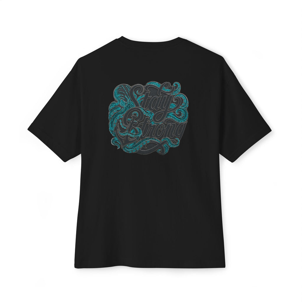Oversized Boxy Tee — ’Stay Slow’ Floral Script Chest & Teal Back Art