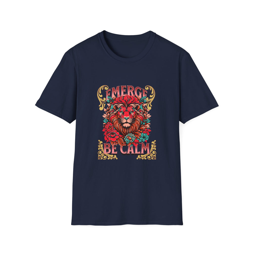 Emerge Be Calm Lion T-Shirt — Bold Floral Lion Graphic Tee
