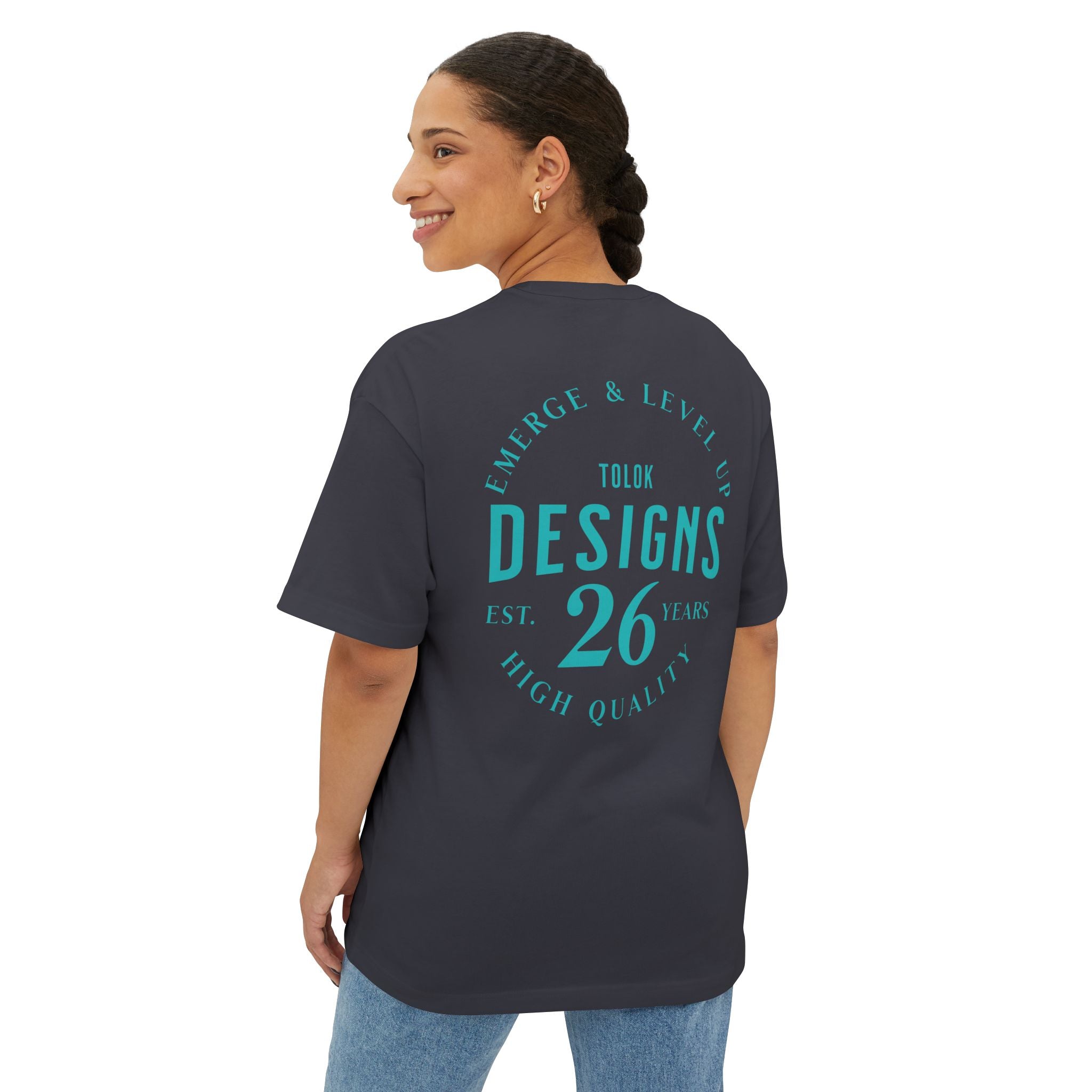 Designs 26 Graphic Tee — Minimal Retro Logo Oversized Boxy T‑Shirt