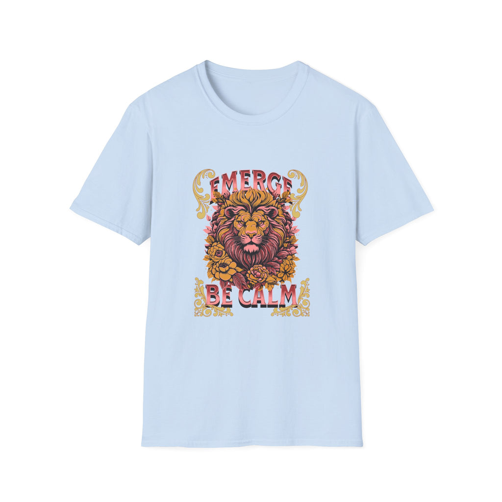 Lion 'Emerge Be Calm' Graphic T-Shirt — Bold Vintage Wildlife Tee