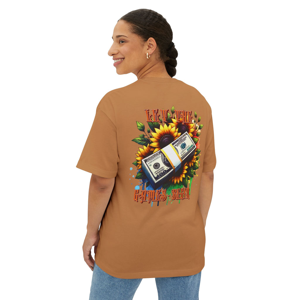 Money & Sunflowers Graphic Tee — "Let the Money Bloom" Oversized Boxy T‑Shirt