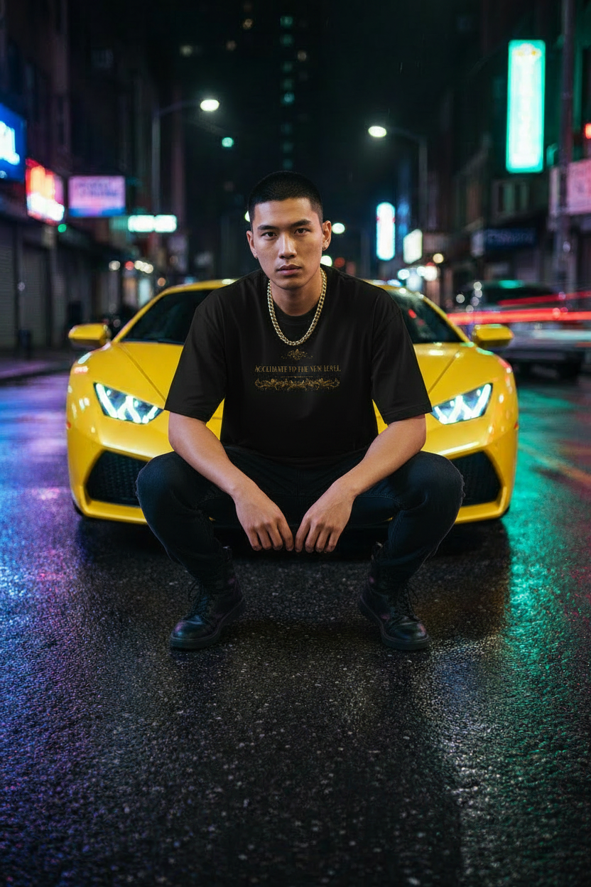 Asian Male Squat Neon Street