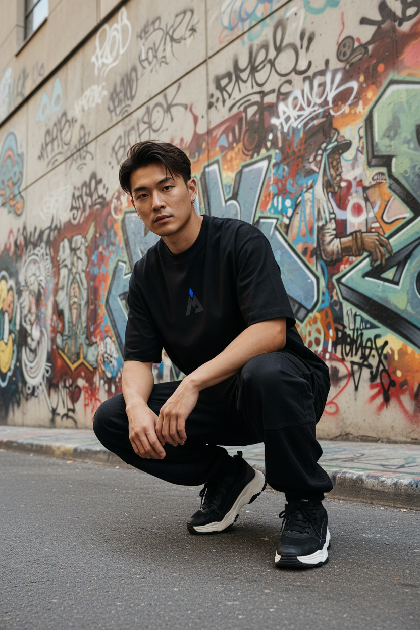Asian Male Squatting - Front Logo