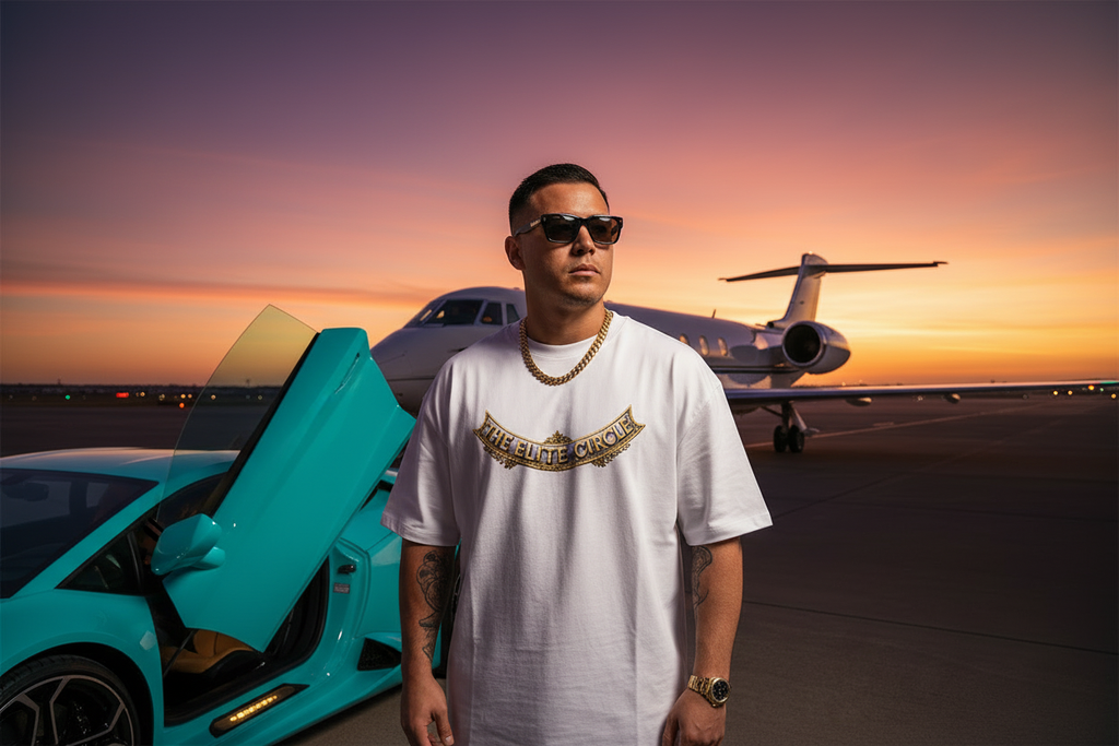 Asian - White Tee - Gulfstream Sunset