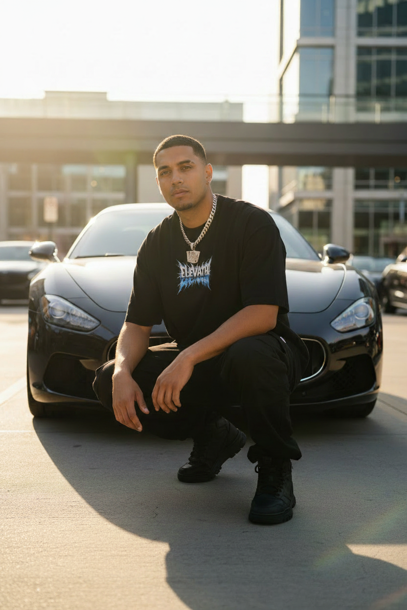 Black Tee Squatting Front x Maserati