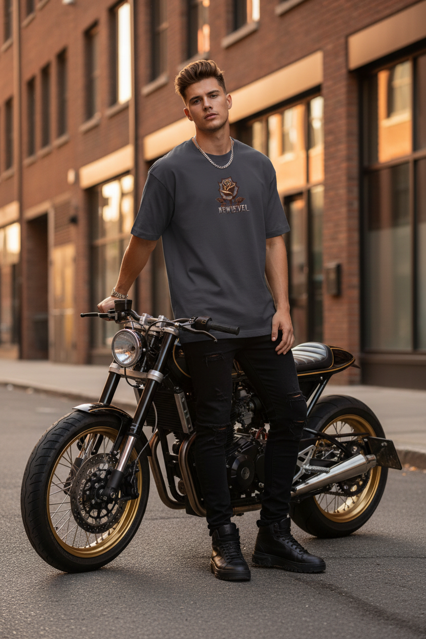 Charcoal Rose Tee - City Street