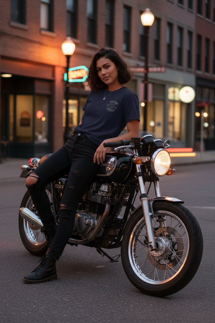 Female model on motorcycle