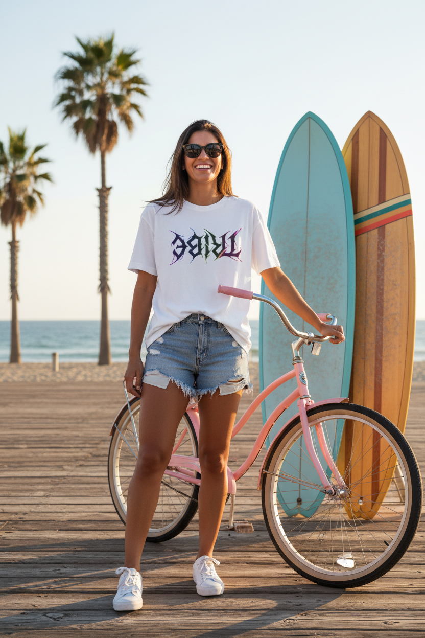 Female Smiling Beach Cruiser