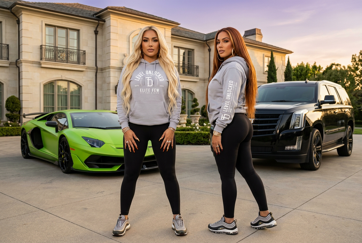 Gray hoodie campaign with Hispanic women and luxury fall styling