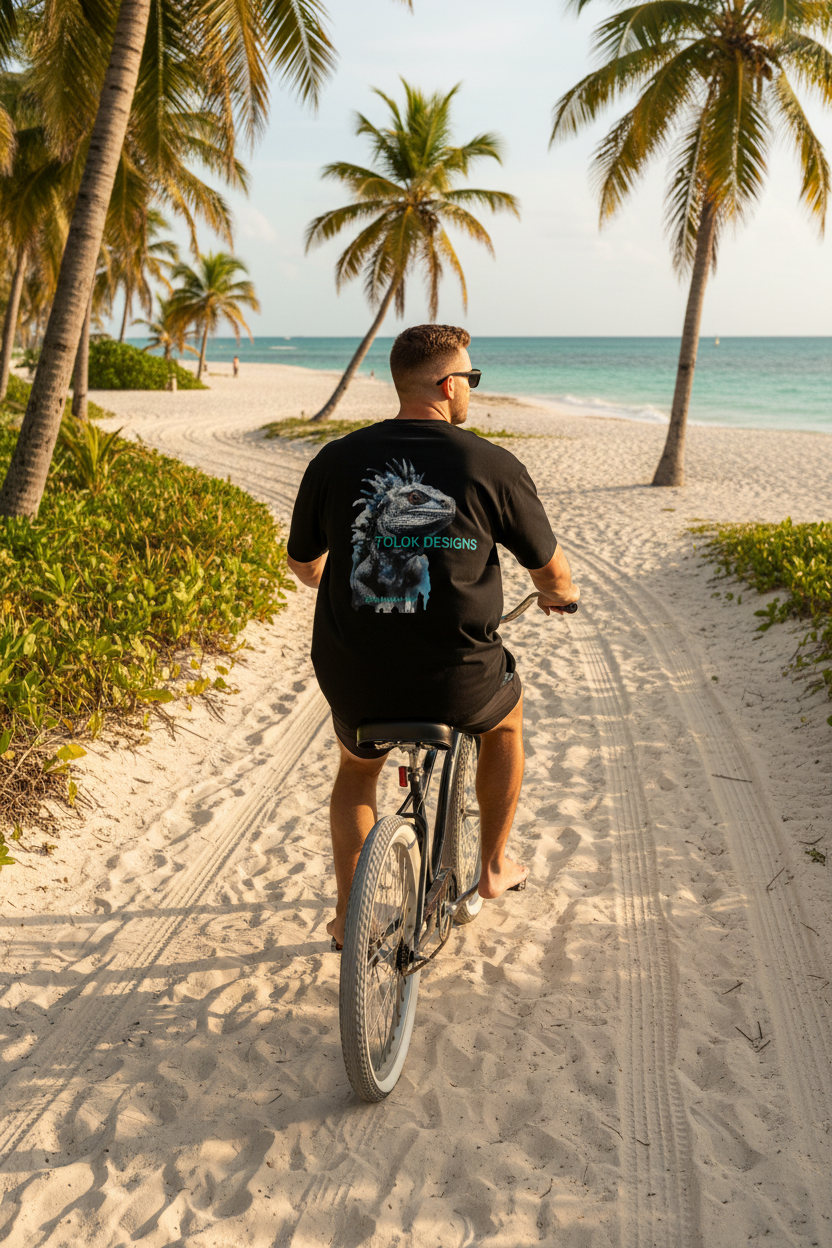 Guy Riding Away Beach Cruiser