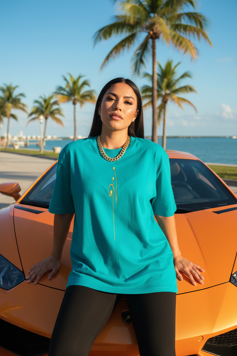 Hispanic Female Turquoise Orange Lambo