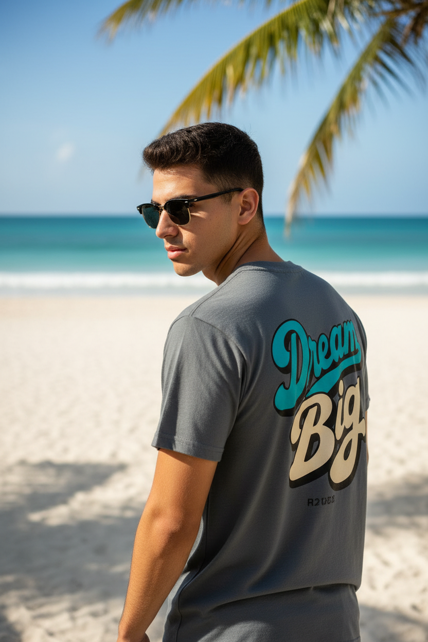Hispanic male beach back view