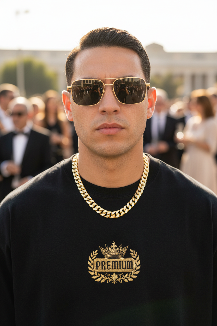 Hispanic Male Black Shirt Centered Logo