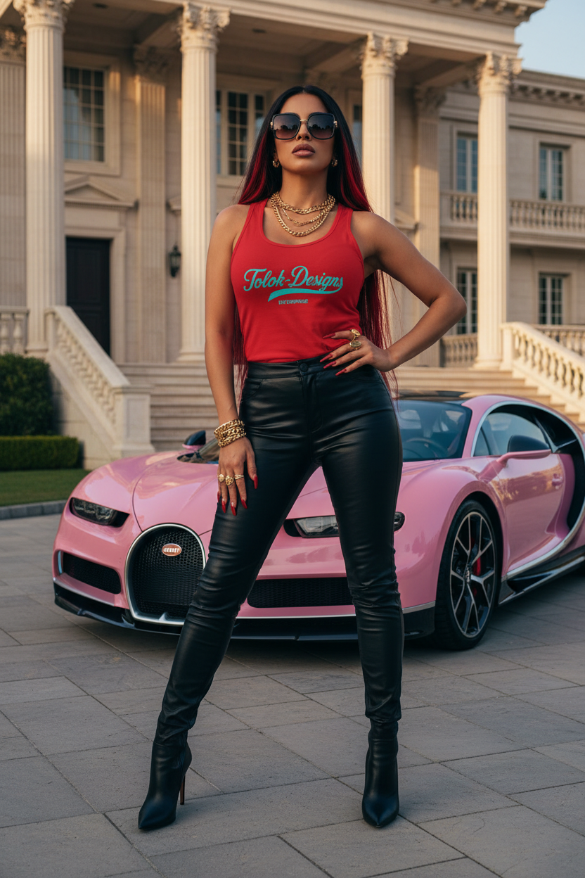 Hispanic - Red Tank - Pink Bugatti
