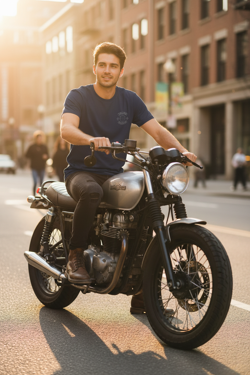 Male model on motorcycle