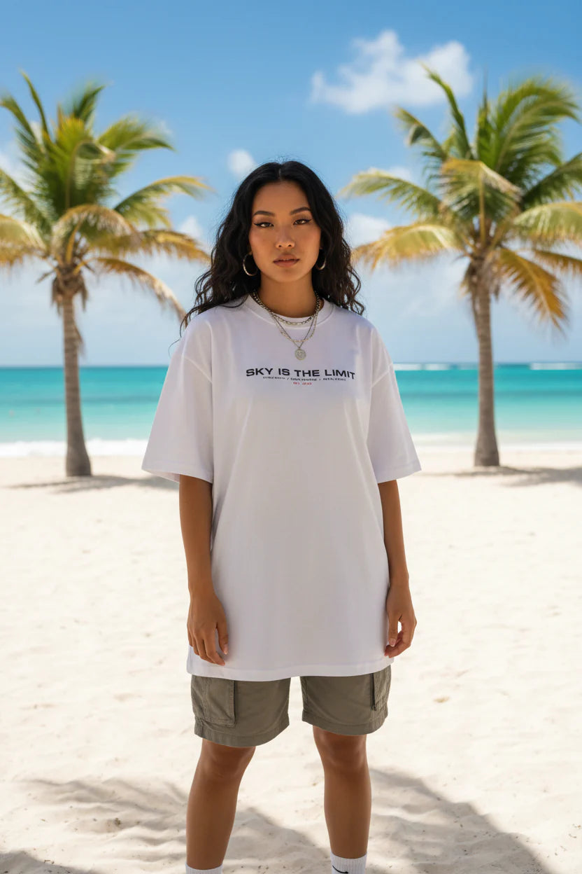 Sky Is The Limit Graphic Tee — Futuristic Tribal Backprint Cotton T-Shirt