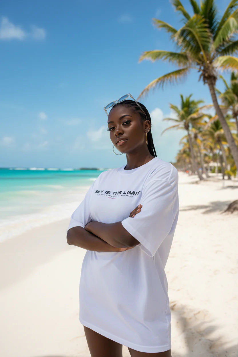 Sky Is The Limit Graphic Tee — Futuristic Tribal Backprint Cotton T-Shirt