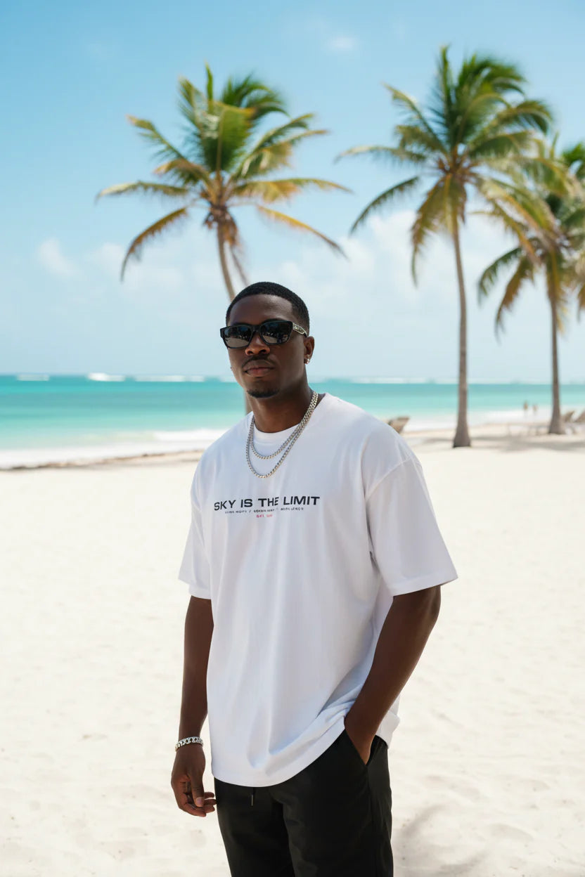 Sky Is The Limit Graphic Tee — Futuristic Tribal Backprint Cotton T-Shirt