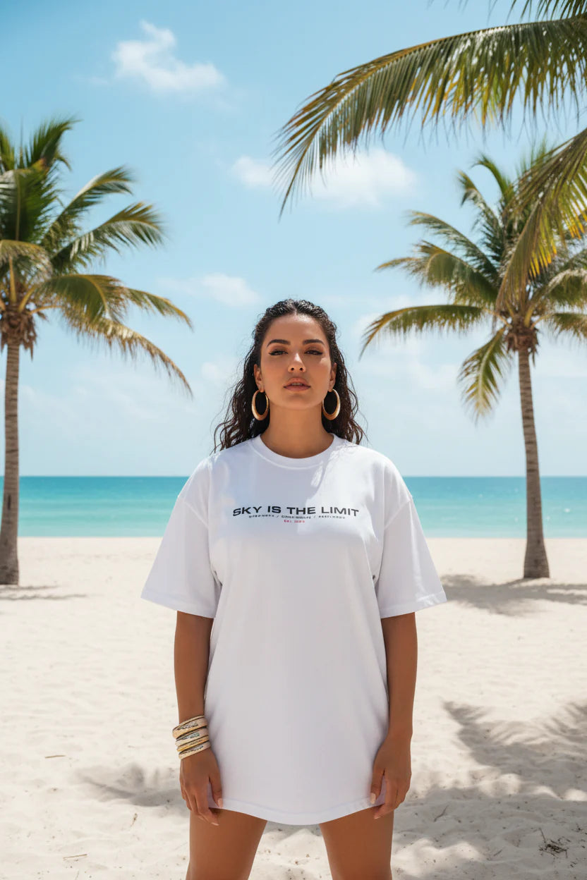 Sky Is The Limit Graphic Tee — Futuristic Tribal Backprint Cotton T-Shirt