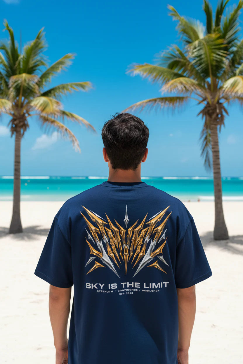 Sky Is The Limit Graphic Tee — Futuristic Tribal Backprint Cotton T-Shirt