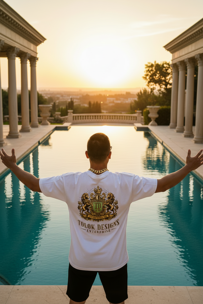 White Shirt Arms Wide Greek Pool Sunset
